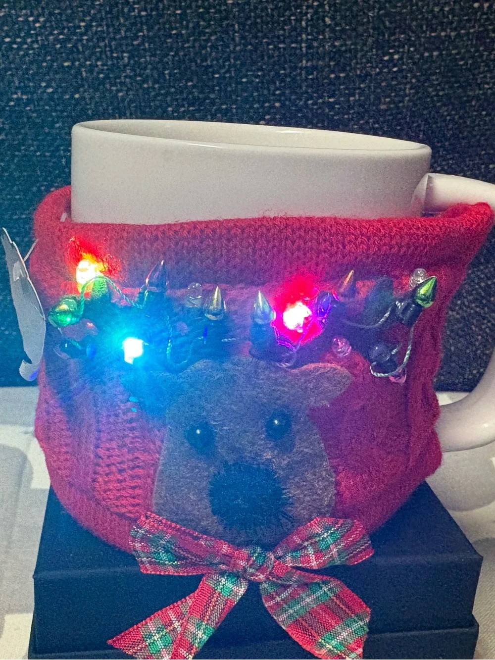 Pier 1 Light Up LED Reindeer Sweater Porcelain Mug